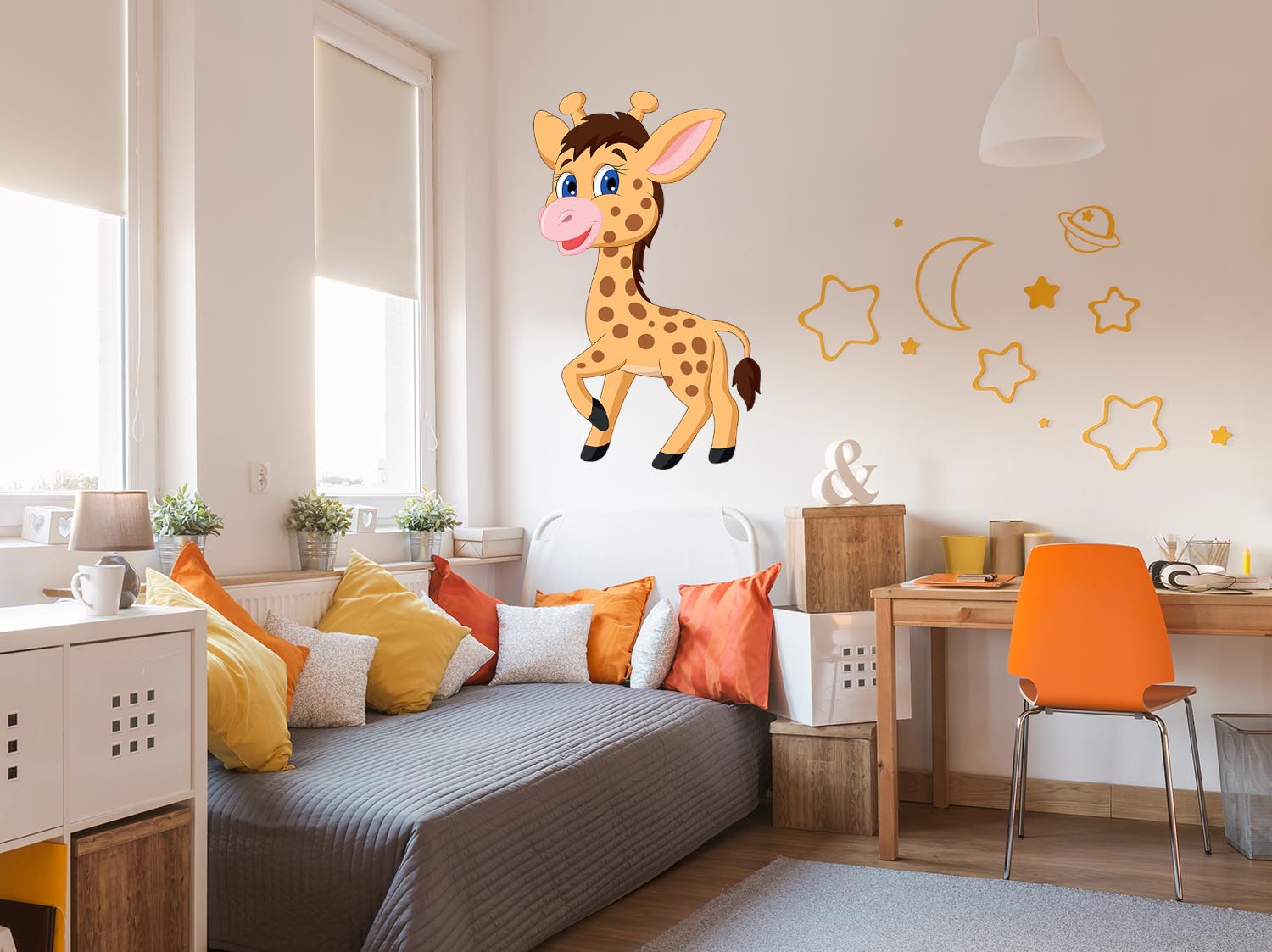 Standing Baby Giraffe wall decal for Kid's room, Peel-N-Stick Removable and adorable