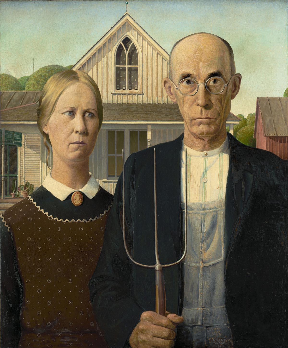CoolWalls.ca Posters, Prints, & Visual Artwork American Gothic Grant Wood 1930 Vintage Artwork: Peel_n_Stick onto the wall, wallpaper like fabric