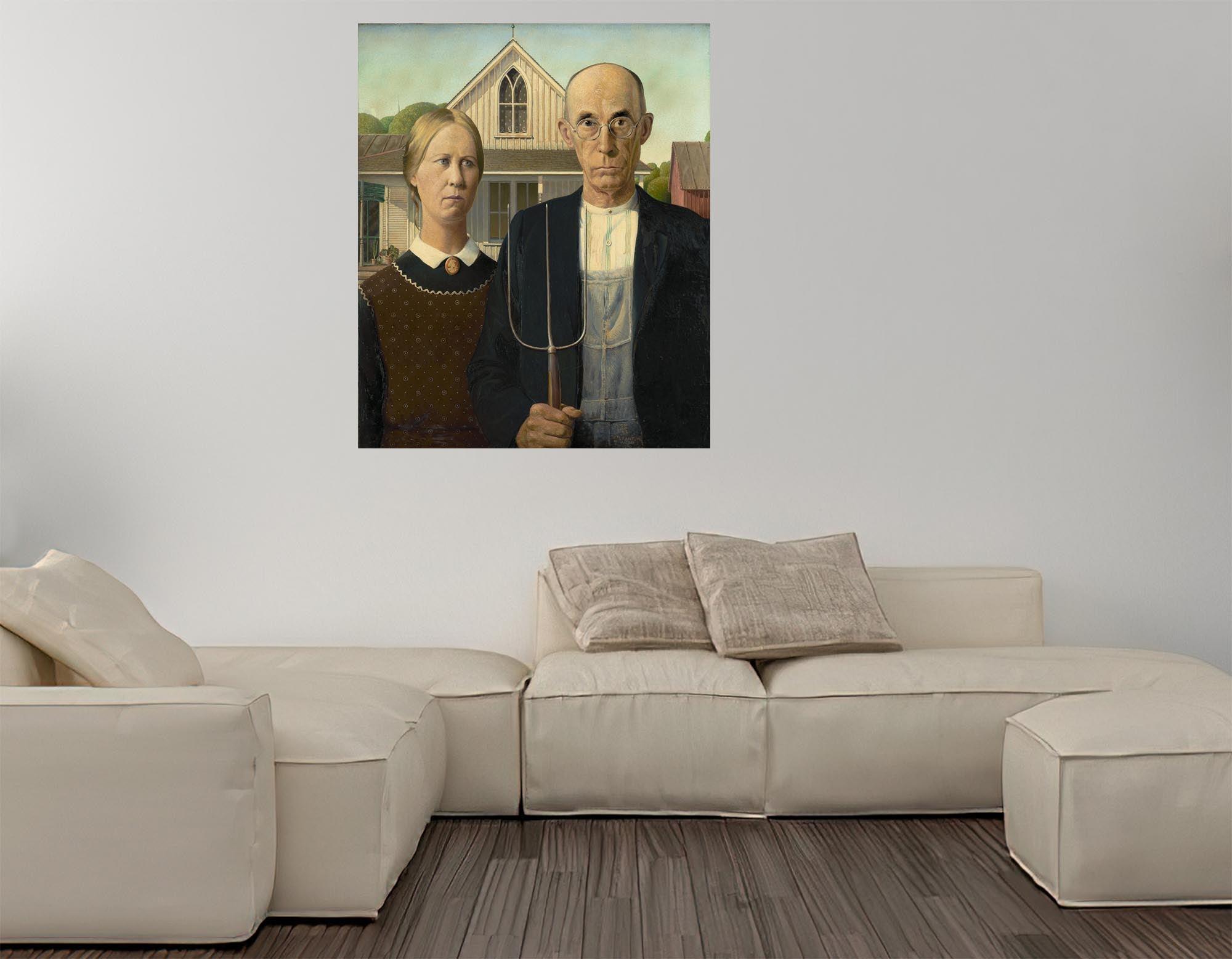 CoolWalls.ca Posters, Prints, & Visual Artwork American Gothic Grant Wood 1930 Vintage Artwork: Peel_n_Stick onto the wall, wallpaper like fabric