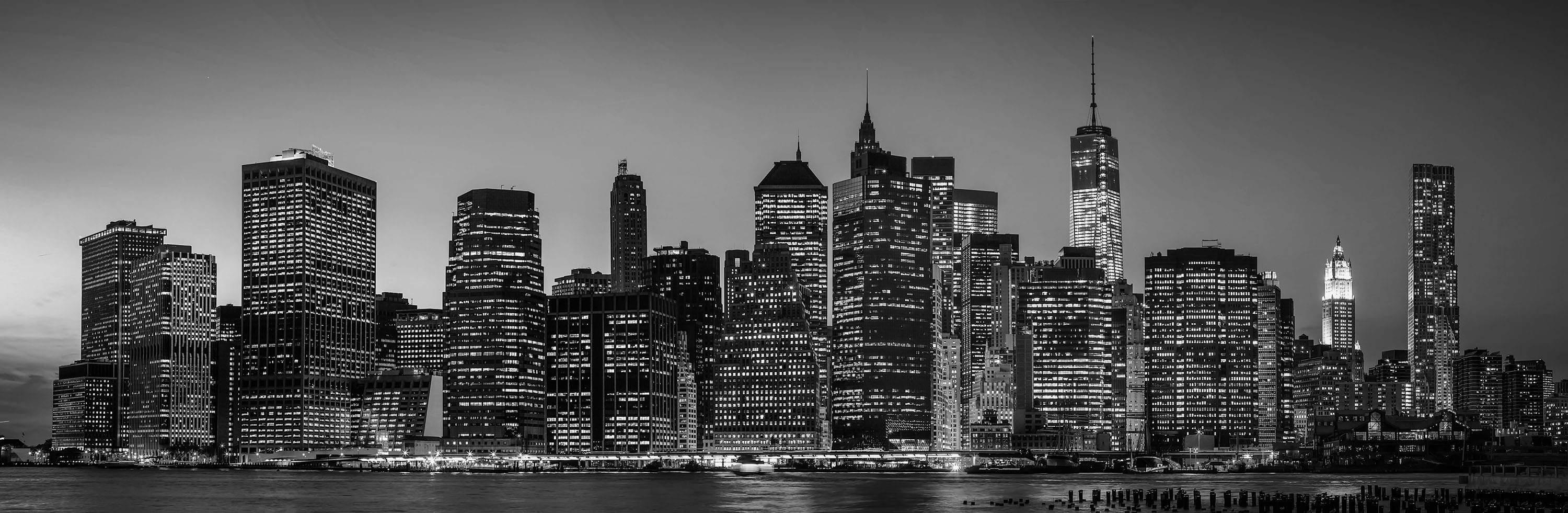Black and White Chicago Skyline at Night  Wallpaper, Peel-N-Stick and Removes Easily Anytime