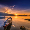 Boat Overlooking Water with Sunset Wallpaper, Peel-N-Stick and Removes Easily Anytime
