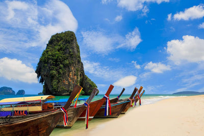 Boats at Phra Nang Beach and sea wall mural, wallpaper, Peel-N-Stick