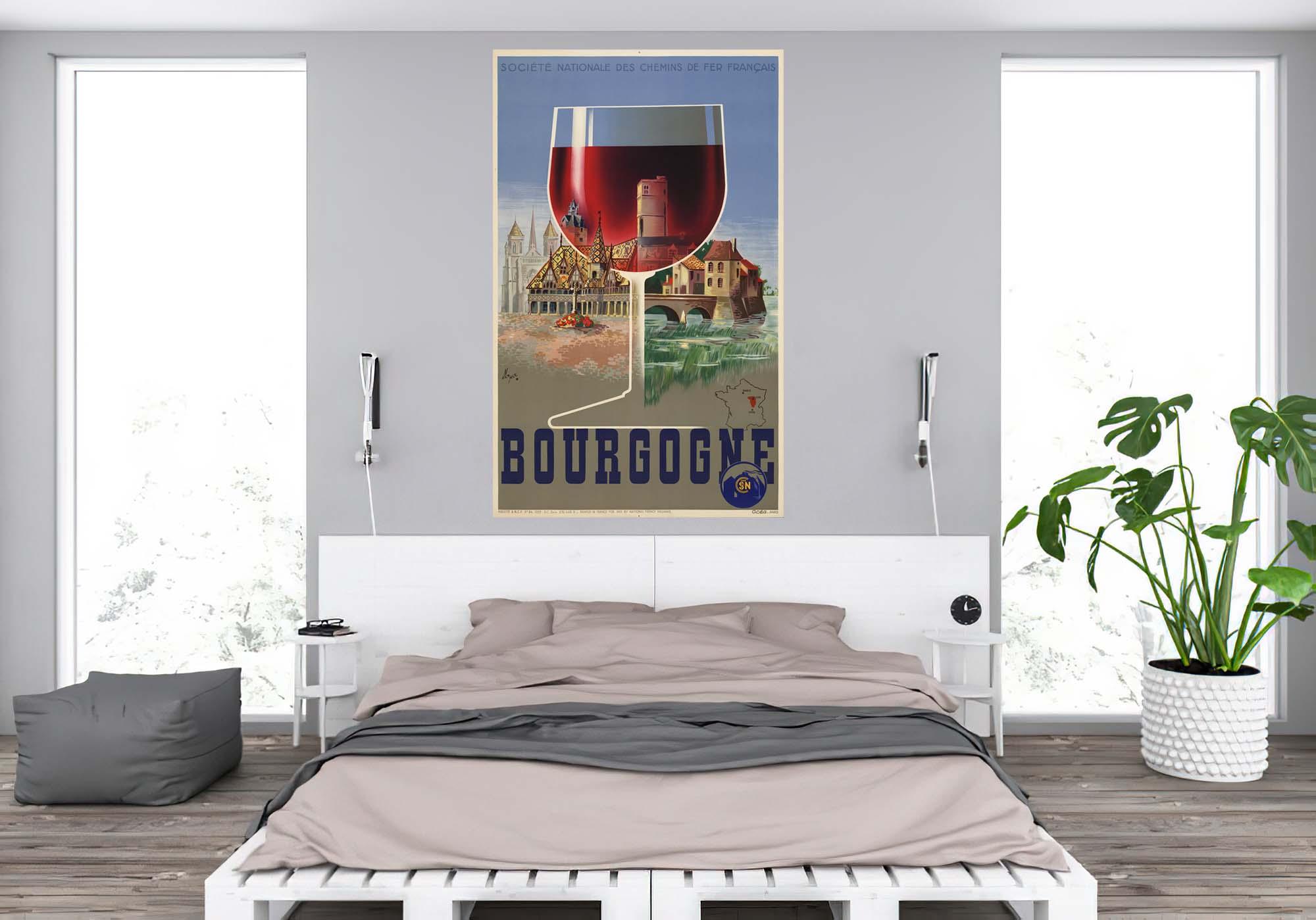CoolWalls.ca diecut Bourgogne SNCF from 1939 Wine Poster, Wall Decal Sticker Wallpaper, PEEL-N-STICK, removable anytime. Great for a classroom