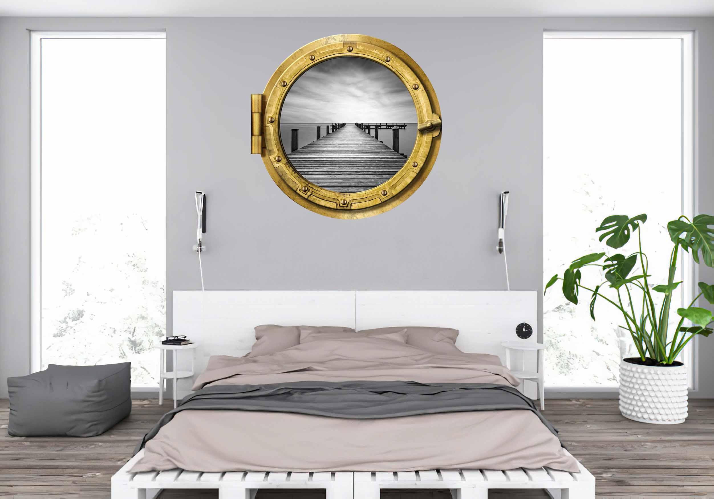 BW Dock Over waters #009, Window Decal, removable wallpaper Home Decor