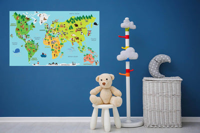 Childrens World Map, Wall Decal, Sticker, Wallpaper, PEEL-N-STICK, removable anytime. Great for a classroom - CoolWalls.ca