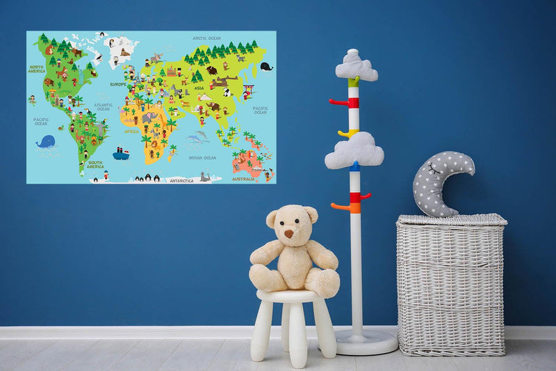 Childrens World Map, Wall Decal, Sticker, Wallpaper, PEEL-N-STICK, removable anytime. Great for a classroom - CoolWalls.ca