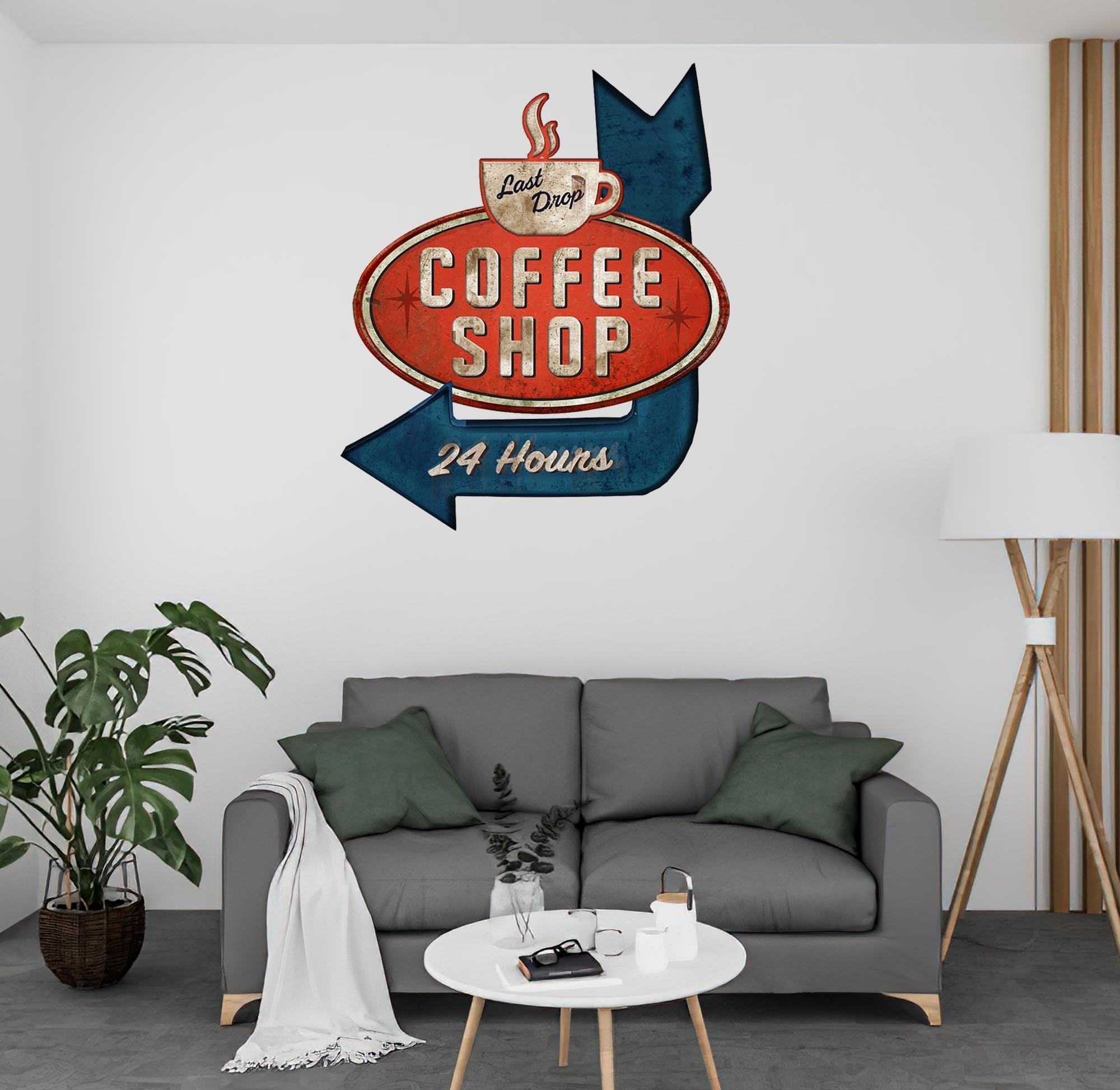 CoolWalls.ca DieCut Coffee Shop 24 Hours Sign Decal, Wall Decal, Peel-N-Stick and Removes Easily Anytime