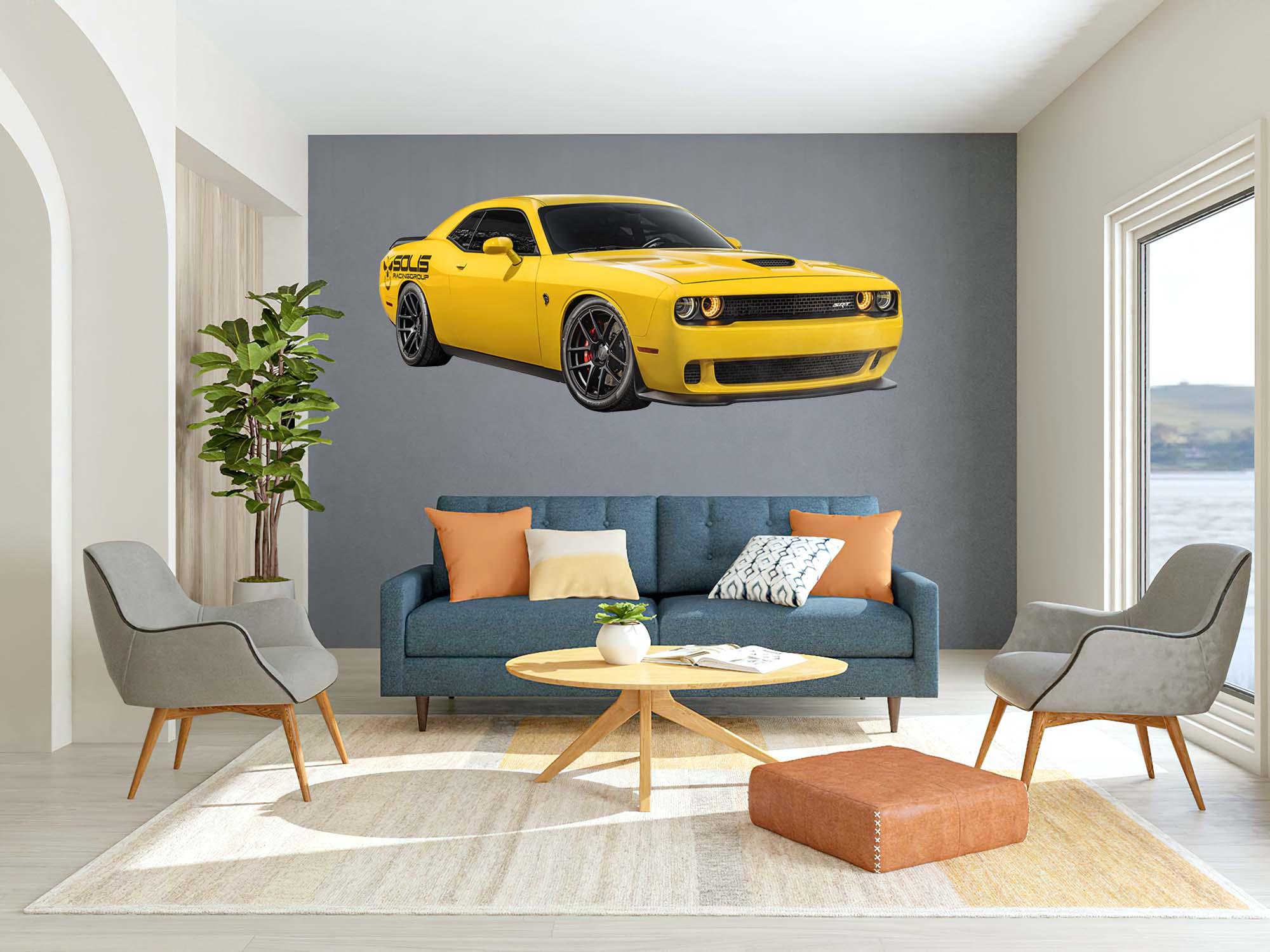 Dodge HellCat Yellow SRT wall Decal, PEEL-N-STICK, REMOVABLE - CoolWalls.ca