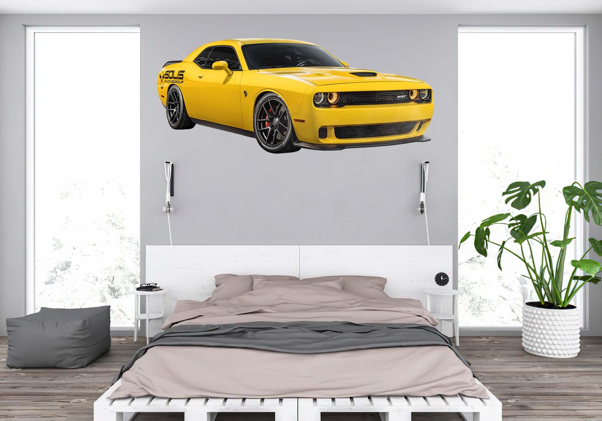 Dodge HellCat Yellow SRT wall Decal, PEEL-N-STICK, REMOVABLE - CoolWalls.ca