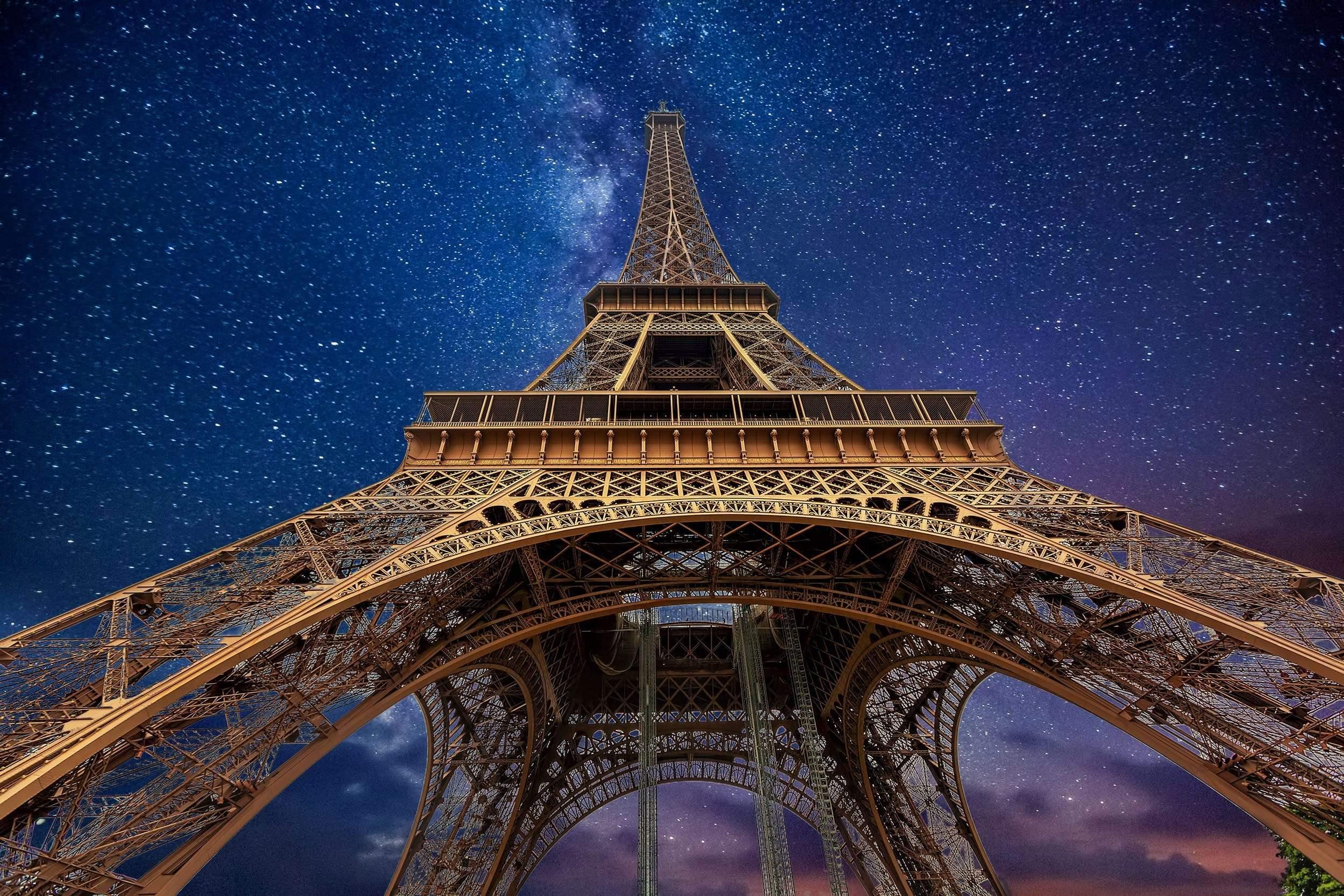 Eiffel Tower at Night looking up