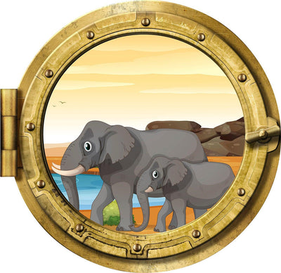 Elephants at Waterhole #005, Window Decal, removable Decal