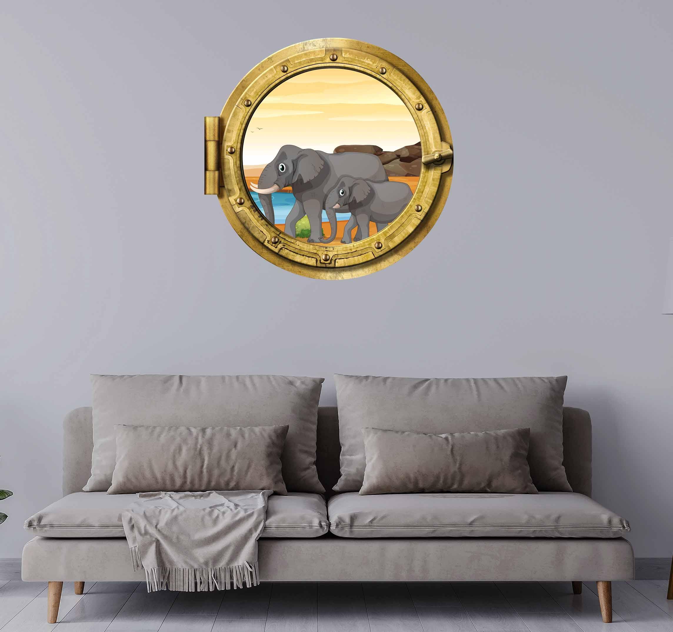 Elephants at Waterhole #005, Window Decal, removable Decal