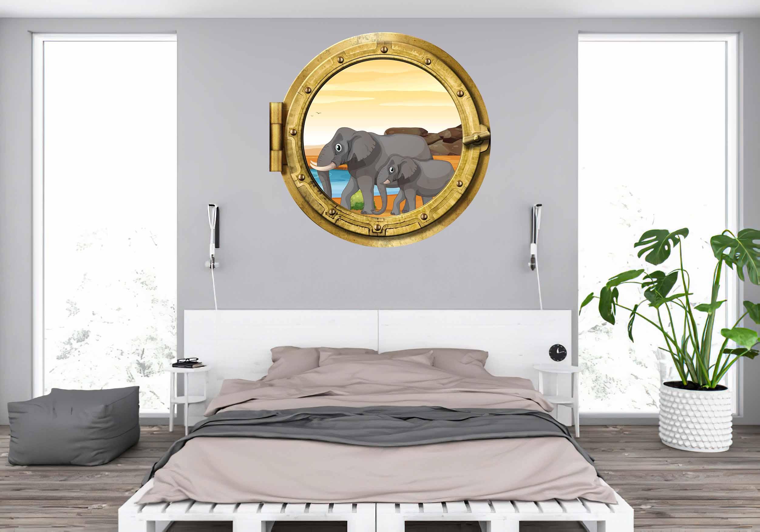 Elephants at Waterhole #005, Window Decal, removable Decal