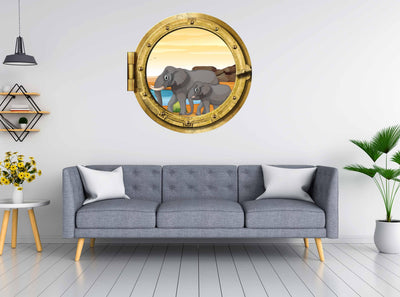 Elephants at Waterhole #005, Window Decal, removable Decal