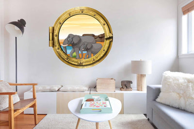 Elephants at Waterhole #005, Window Decal, removable Decal