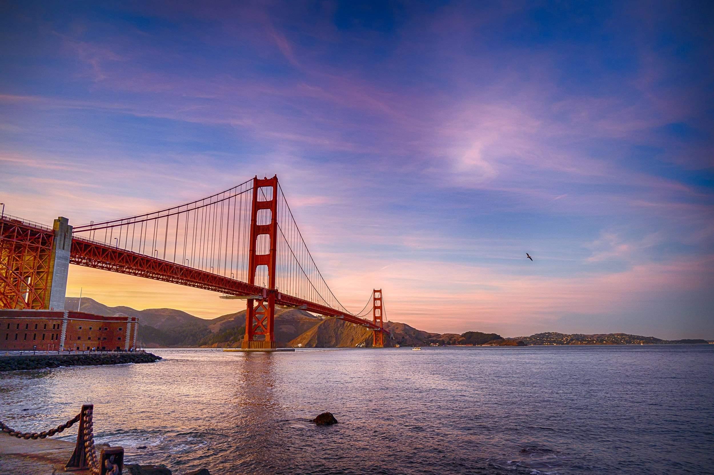 Golden Gate Bridge Wide evening sunset sky