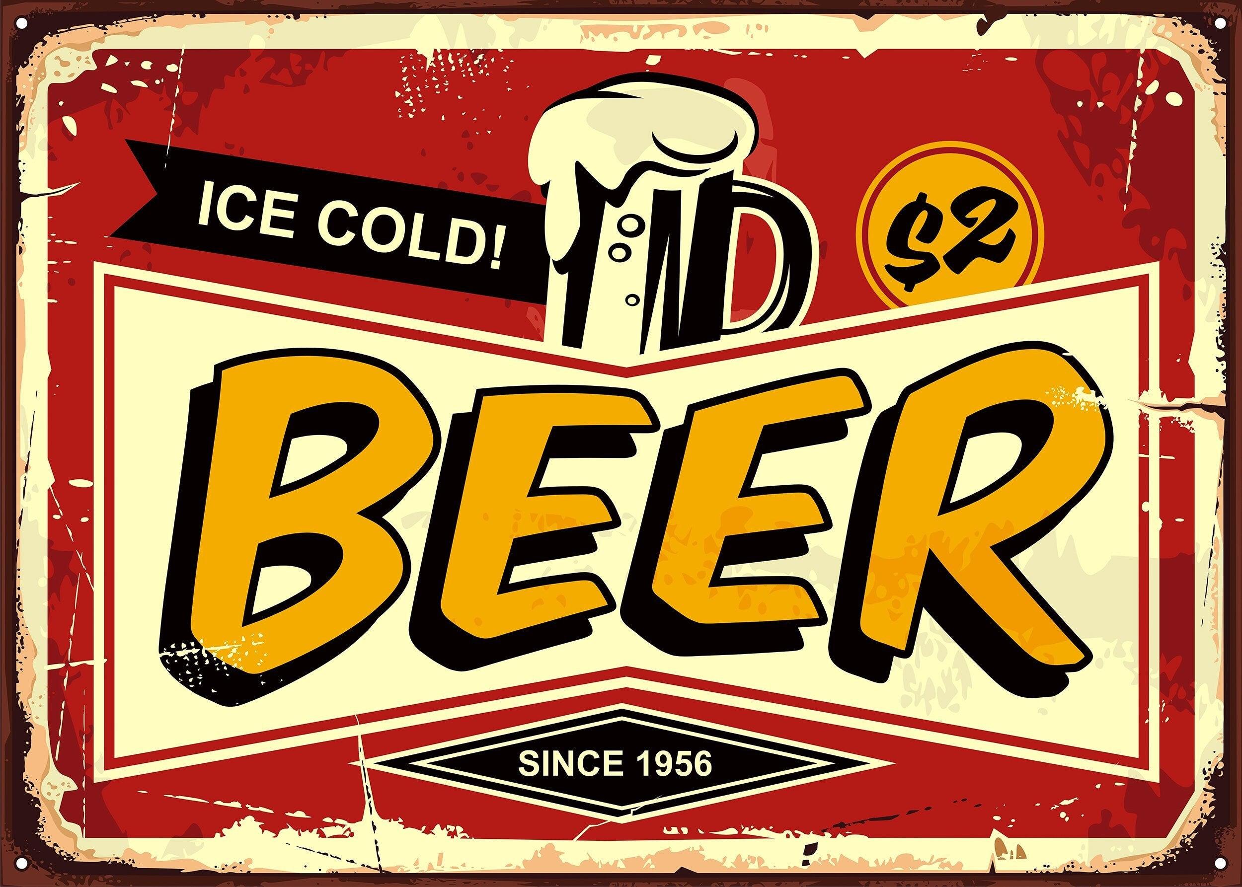 Ice Cold Beer 2 dollars Sign Decal | Fabric Decal | Removable with no Wall Damage | Vibrant | Man Cave | Beer Sign