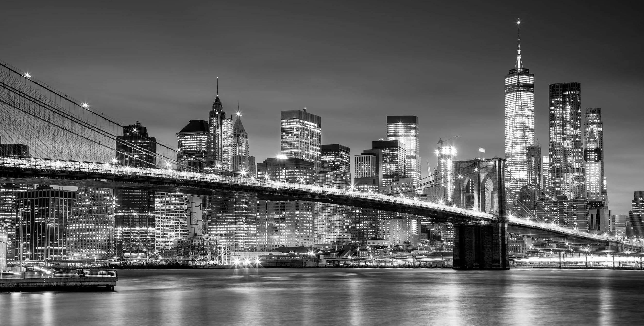 B&W Brooklyn Bridge with NYC in Background, Wallpaper, Peel-N-Stick and Removes Easily Anytime