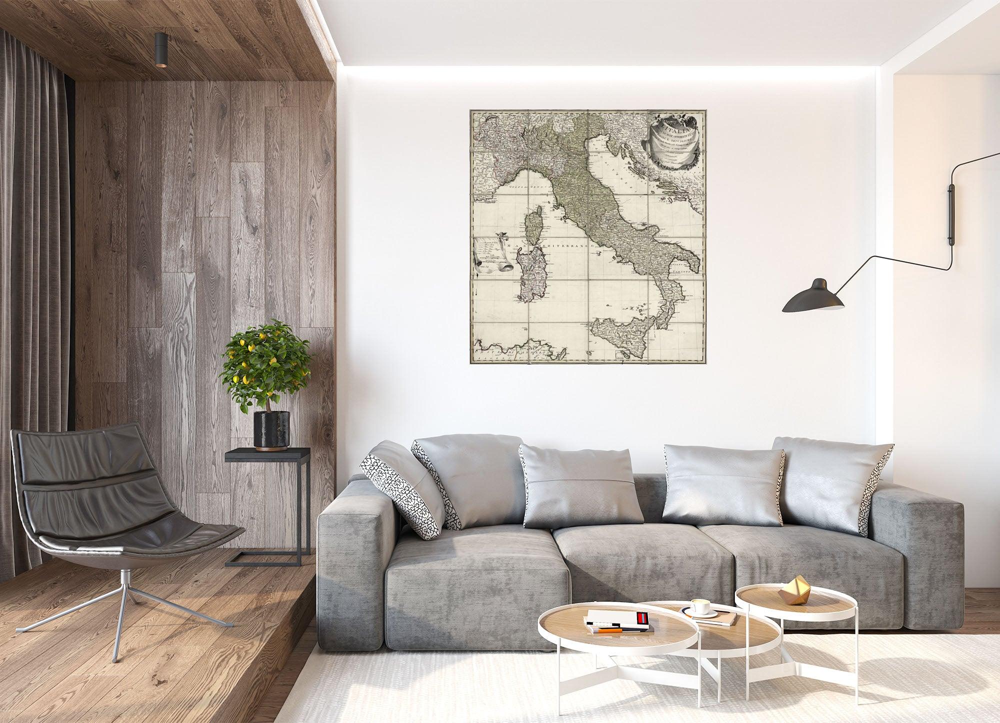 CoolWalls.ca diecut Map of Italy Made in 1795, Wall Decal Sticker Wallpaper, PEEL-N-STICK, removable anytime. Great for a classroom
