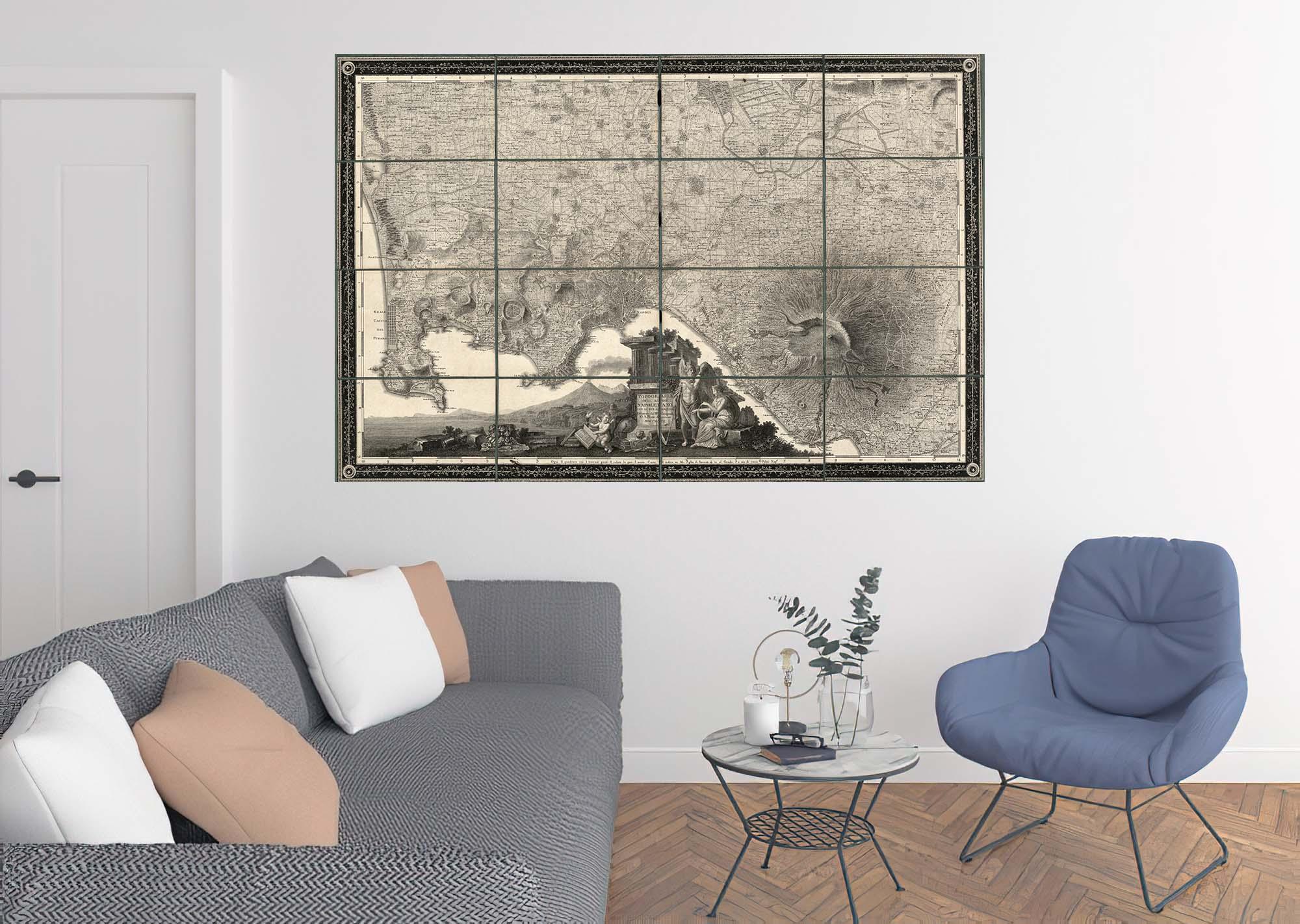 CoolWalls.ca diecut Map of Naples Made in 1865, Wall Decal Sticker Wallpaper, PEEL-N-STICK, removable anytime. Great for a classroom