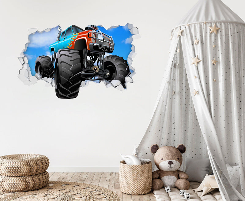 Monster Truck 3D Wall Hole, Wall Decal Sticker, Removable Wall Decal 003