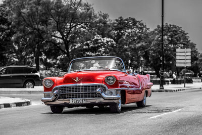 Old Red Car on BW background