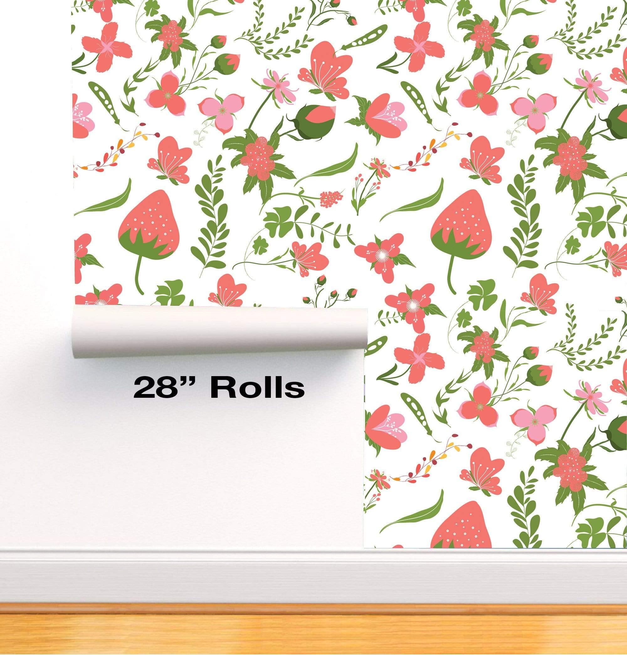 Pink Strawberry Butterfly ferns Removable Wallpaper in 28" rolls