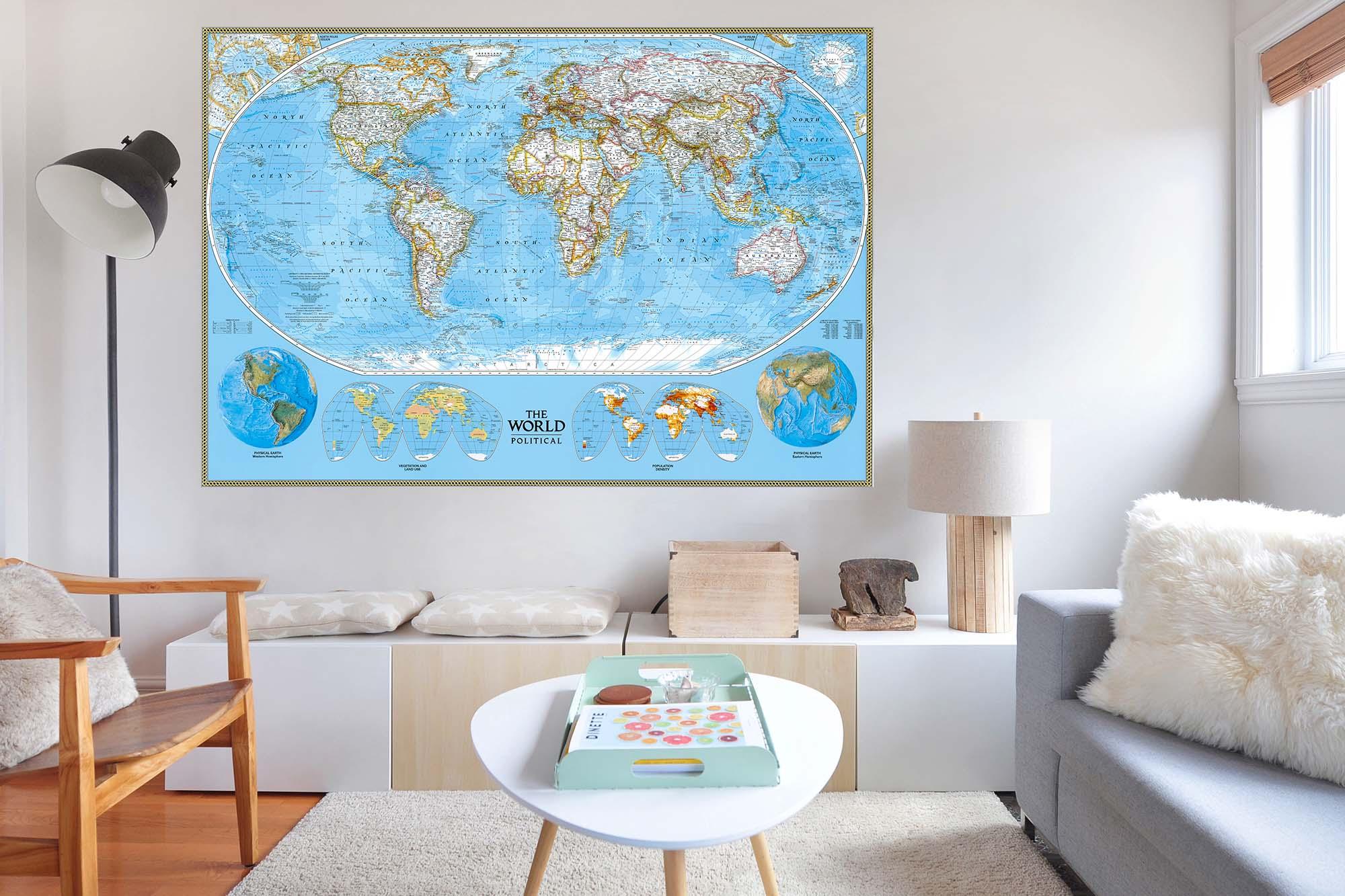 Political World Map Wall Decal Sticker Wallpaper, PEEL-N-STICK, removable anytime. Great for a classroom - CoolWalls.ca