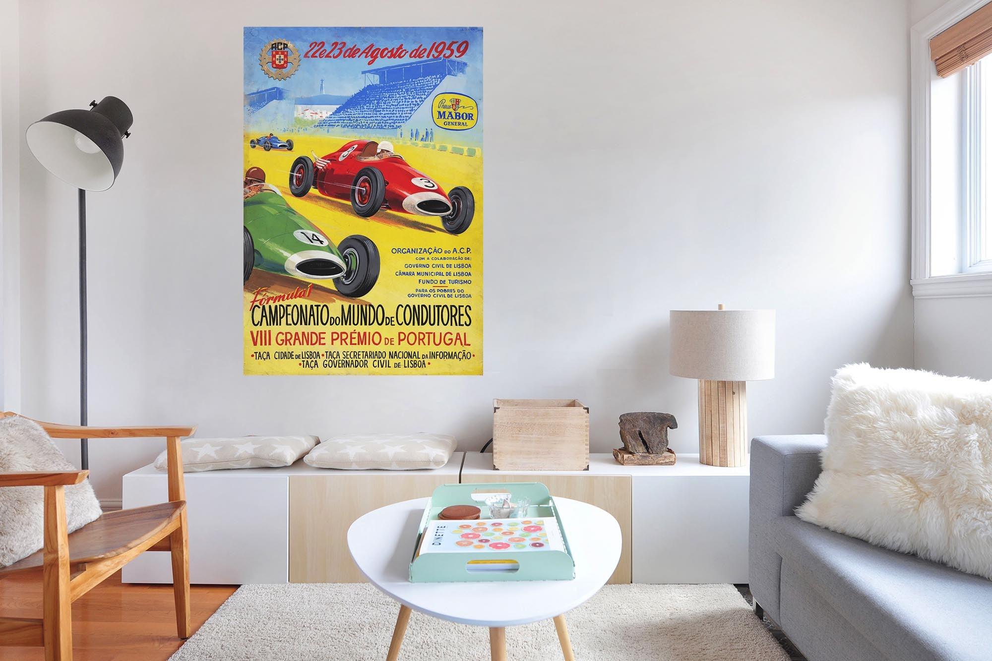 CoolWalls.ca Posters, Prints, & Visual Artwork Portuguese Grand Prix (1959) Poster Vintage Artwork: Peel_n_Stick onto the wall, wallpaper like fabric