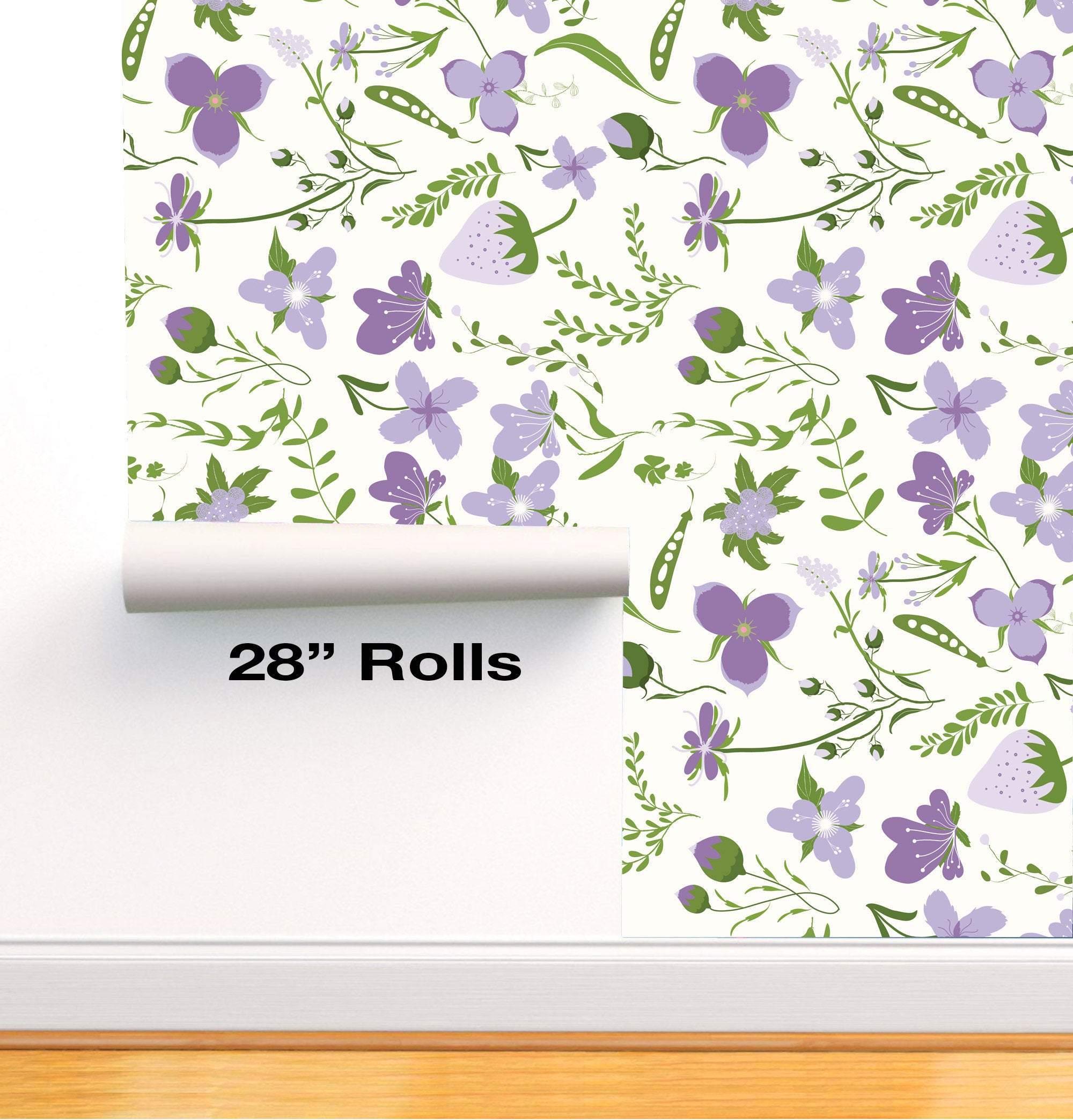 Purple Strawberry Butterfly ferns Removable Wallpaper in 28" Rolls