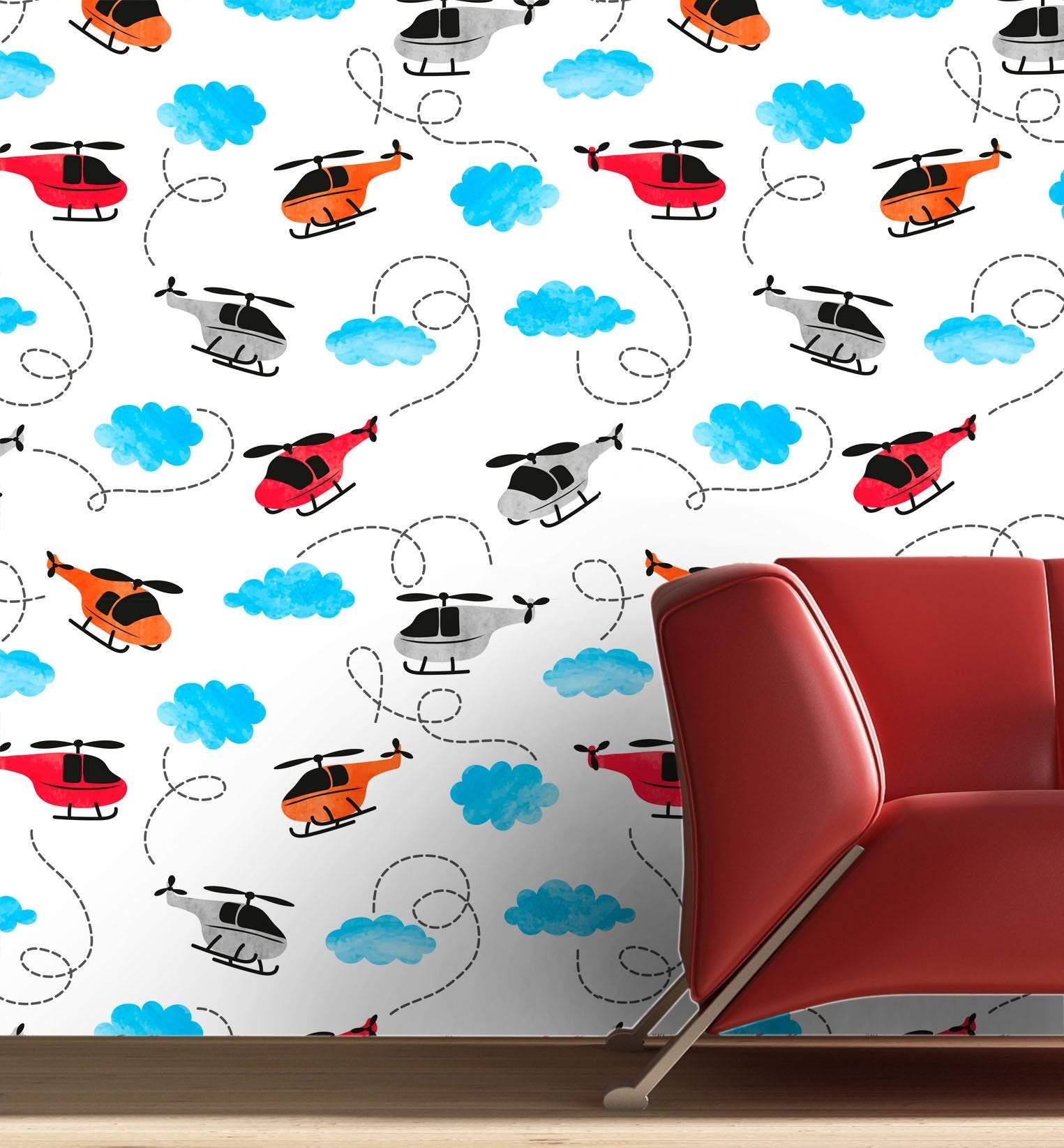 Removable and Seamless Helicopters Wallpaper in 28" Rolls