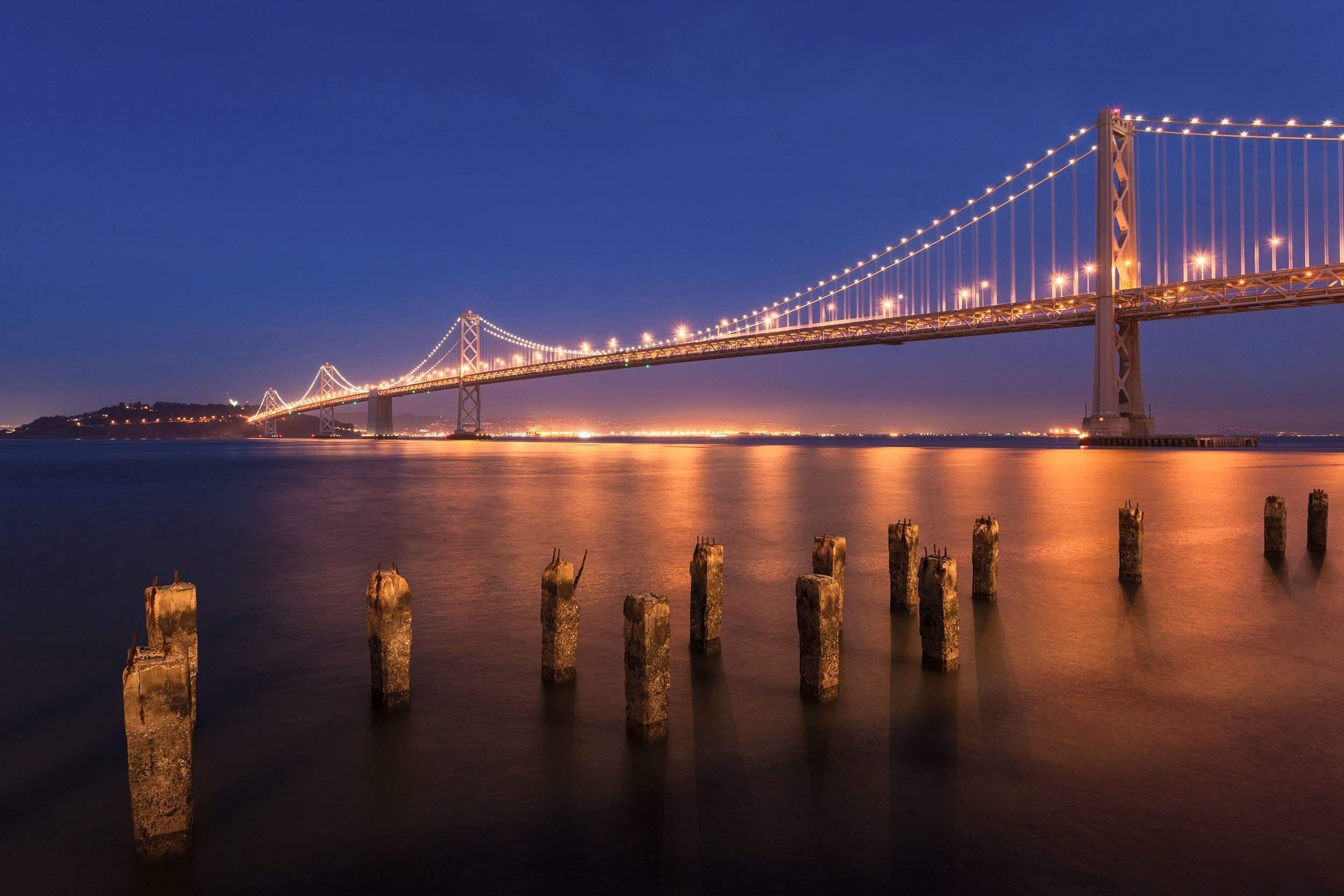 San Francisco Skyline & Bay Bridge at night