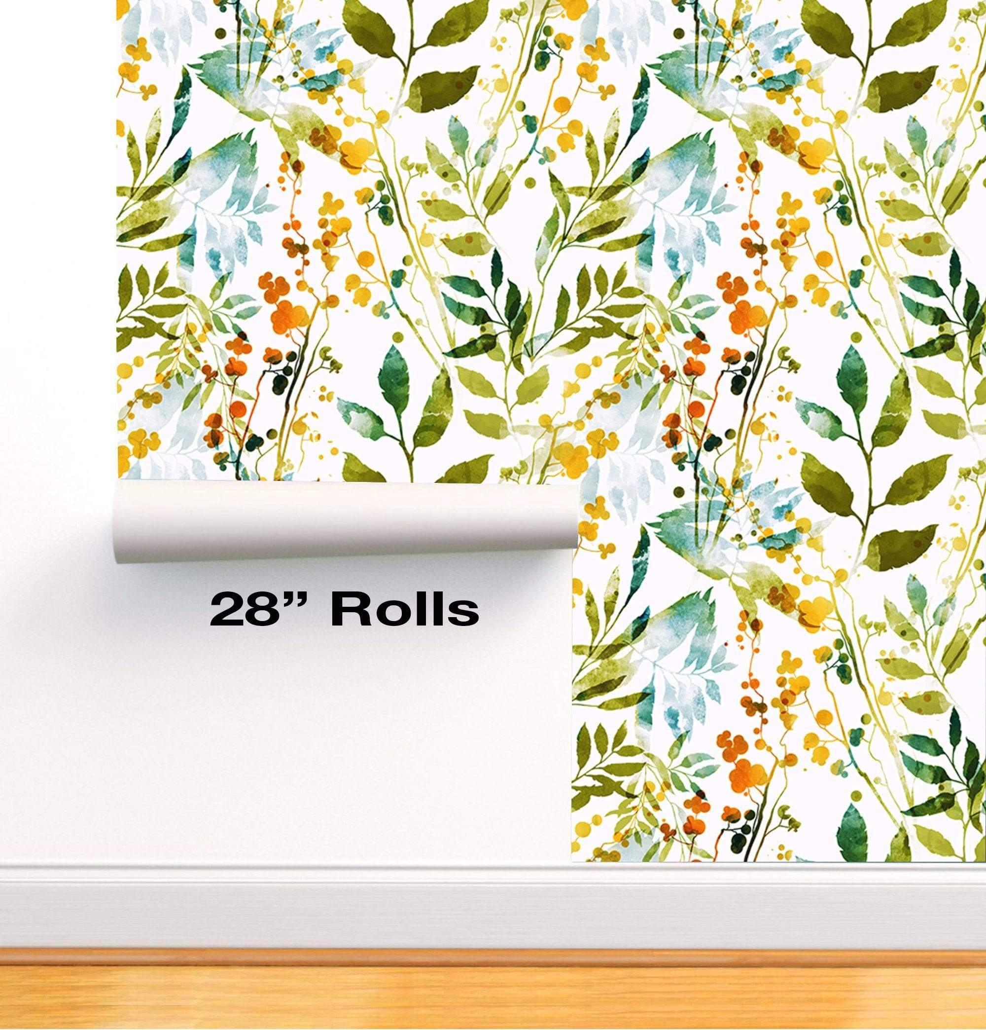 Seamless pattern wallpaper With Green leaves and Ferns 28" Wallpaper