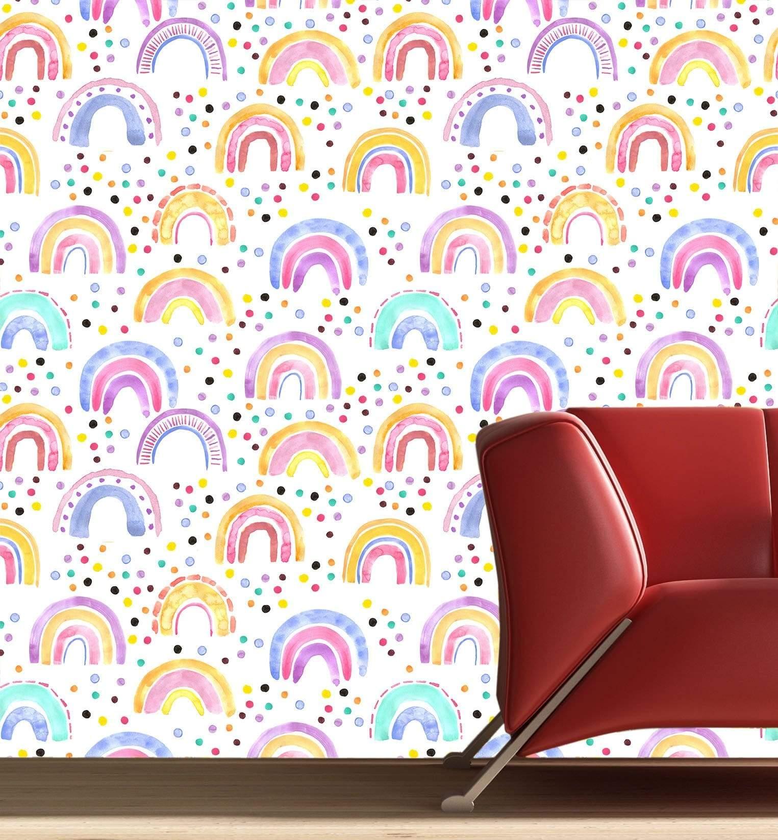 Seamless pattern with watercolor rainbow in pastel colors 28" Wallpaper