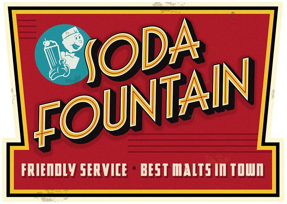 CoolWalls.ca DieCut 20" Wide x 14" Tall Soda Fountain Sign Decal, Wall Decal, Peel-N-Stick and Removes Easily Anytime