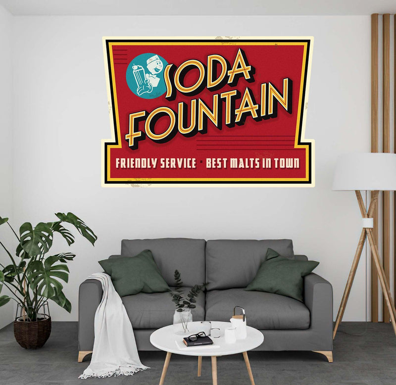 CoolWalls.ca DieCut Soda Fountain Sign Decal, Wall Decal, Peel-N-Stick and Removes Easily Anytime