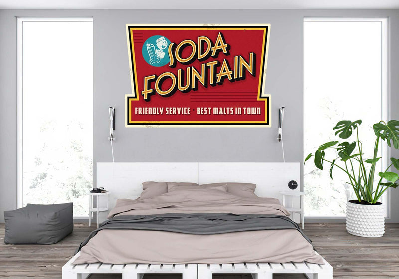 CoolWalls.ca DieCut Soda Fountain Sign Decal, Wall Decal, Peel-N-Stick and Removes Easily Anytime