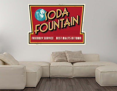 CoolWalls.ca DieCut Soda Fountain Sign Decal, Wall Decal, Peel-N-Stick and Removes Easily Anytime