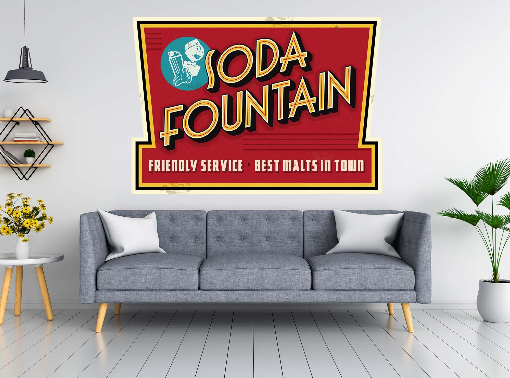 CoolWalls.ca DieCut Soda Fountain Sign Decal, Wall Decal, Peel-N-Stick and Removes Easily Anytime