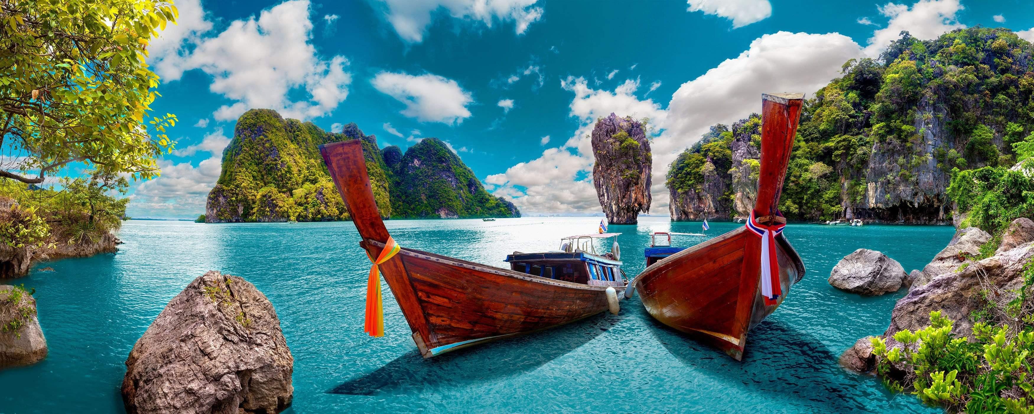 Thailand Rock Tower with 2 boats