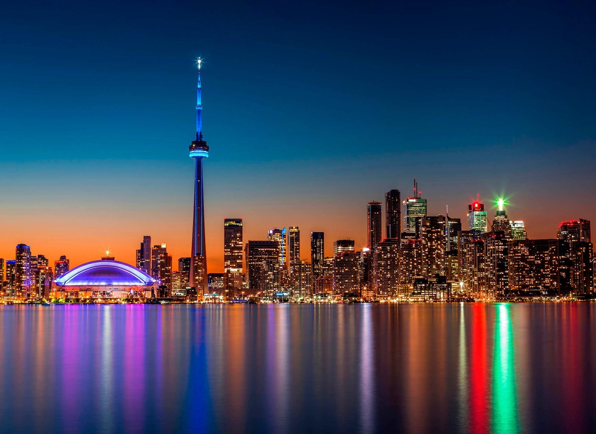 CoolWalls.ca Background Toronto Skyline at night from Toronto Island:  GigaPixel Image
