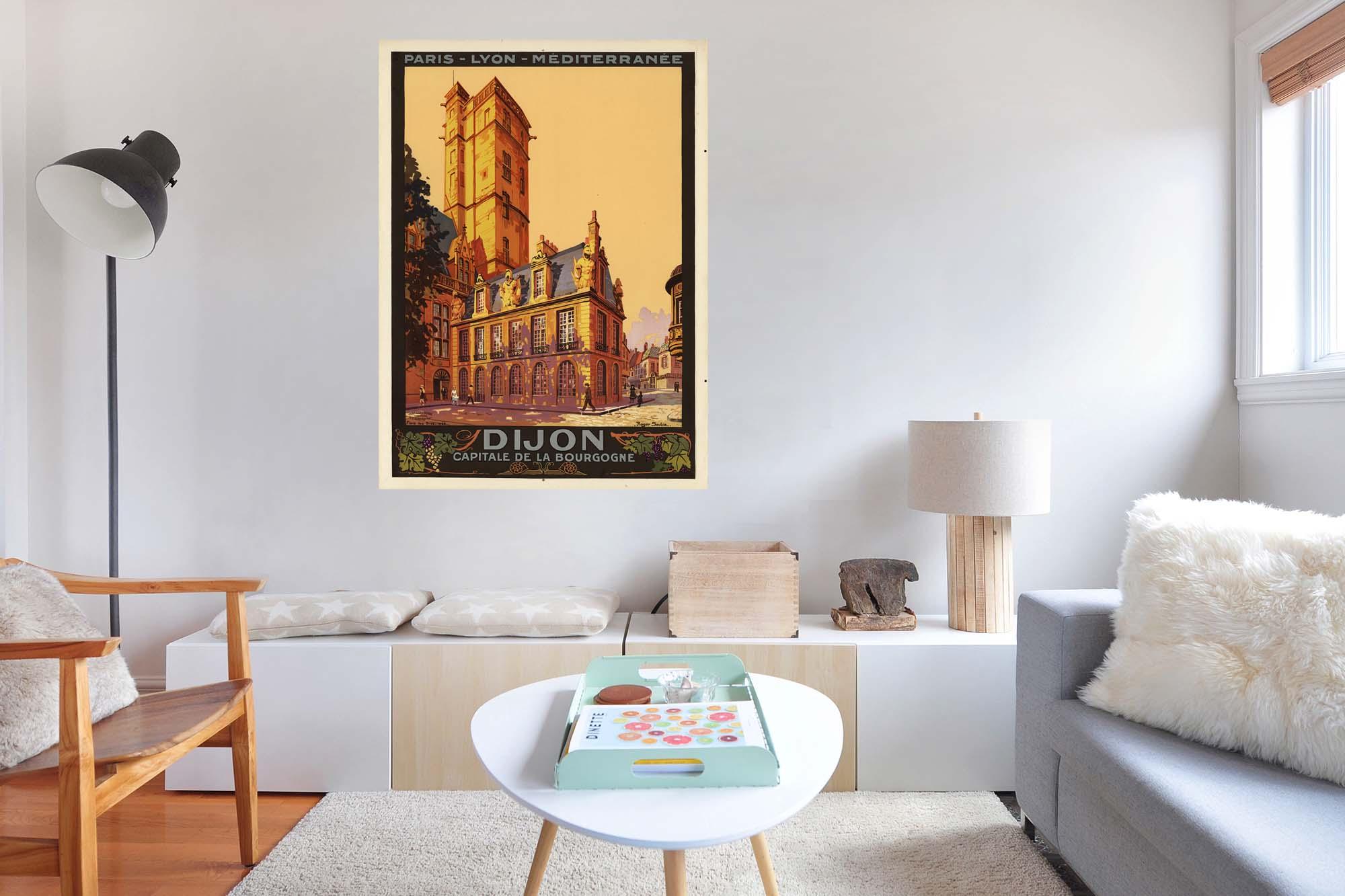 CoolWalls.ca diecut Vintage French Railways Dijon Tourism Poster, Wall Decal Sticker Wallpaper, PEEL-N-STICK, removable anytime. Great for a classroom