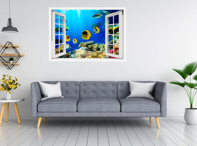 Window Scape Fish Tank #10 Window Decal Sticker Fish Removable Fabric Window Frame Office Bedroom 3D