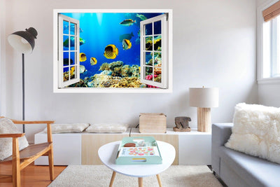 Window Scape Fish Tank #10 Window Decal Sticker Fish Removable Fabric Window Frame Office Bedroom 3D