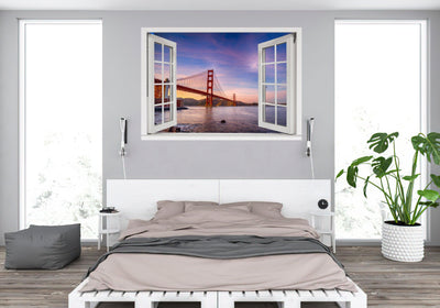 Window Scape Golden Gate Bridge #2 Window Decal Sticker Mural Removable Fabric Window Frame Office Bedroom 3D