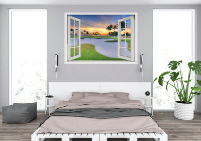 Window Scape Golf #8 Window Decal Sticker Mural Sand Trap Removable Fabric Window Frame Office Bedroom 3D