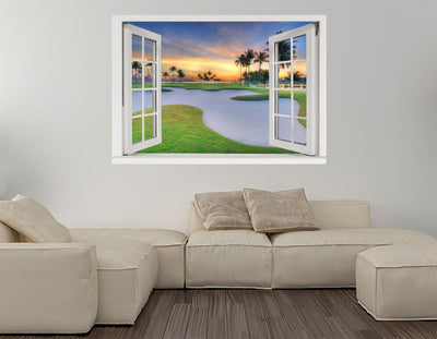 Window Scape Golf #8 Window Decal Sticker Mural Sand Trap Removable Fabric Window Frame Office Bedroom 3D