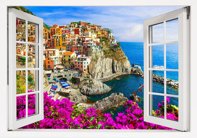 Window Scape Italian Coast #26, Window Decal, Sticker Sunset, Removable, Fabric, Window Frame, Office, Bedroom, 3D