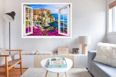 Window Scape Italian Coast #26, Window Decal, Sticker Sunset, Removable, Fabric, Window Frame, Office, Bedroom, 3D