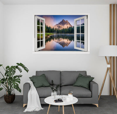 Window Scape Mountain #5 Window Decal Sticker Mural Lake Removable Fabric Window Frame Office Bedroom 3D